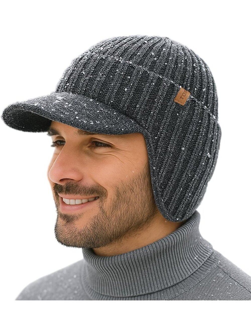 Warm Waterproof Merino Wool Beanie with Ear Flaps - Cozy Winter Hat for Cold